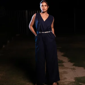 midnight bloom – hand embroidered navy cotton dress