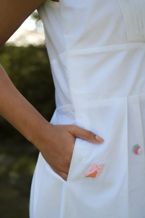 seaside serenity embroidered cotton midi dress