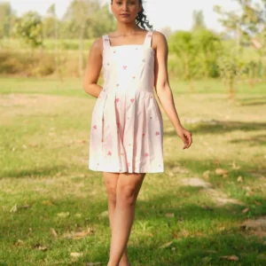 handcrafted light pink dress with floral embroidery