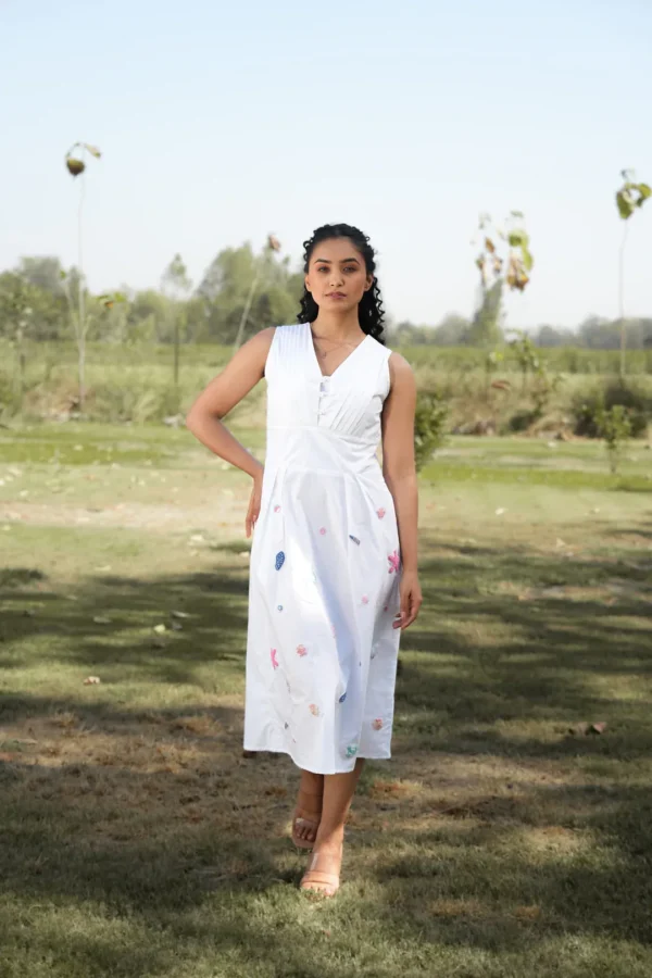 seaside serenity embroidered cotton midi dress