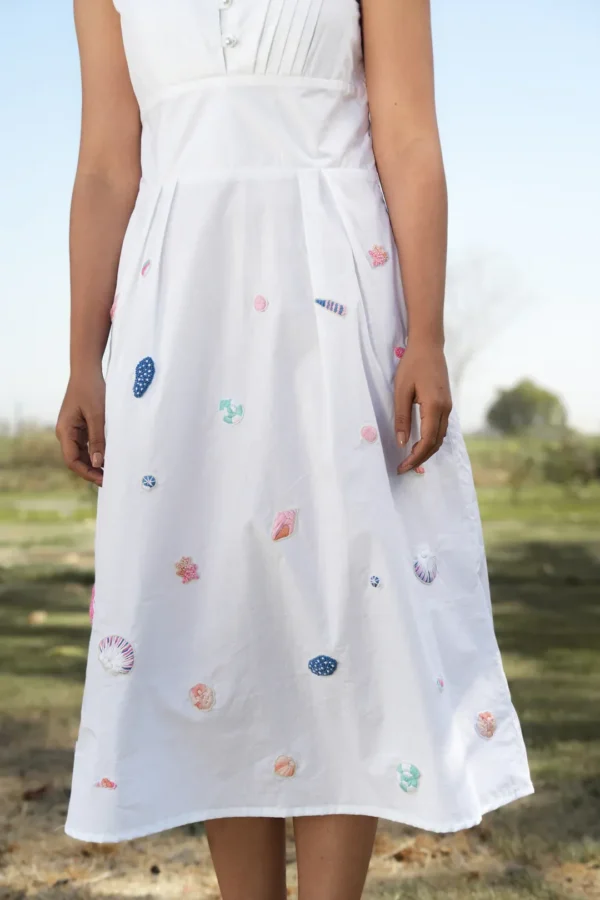 seaside serenity embroidered cotton midi dress